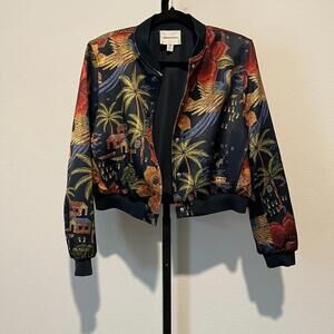 Industry Republic Floral Crop Bomber Jacket w/ Shoulder Pads - Large